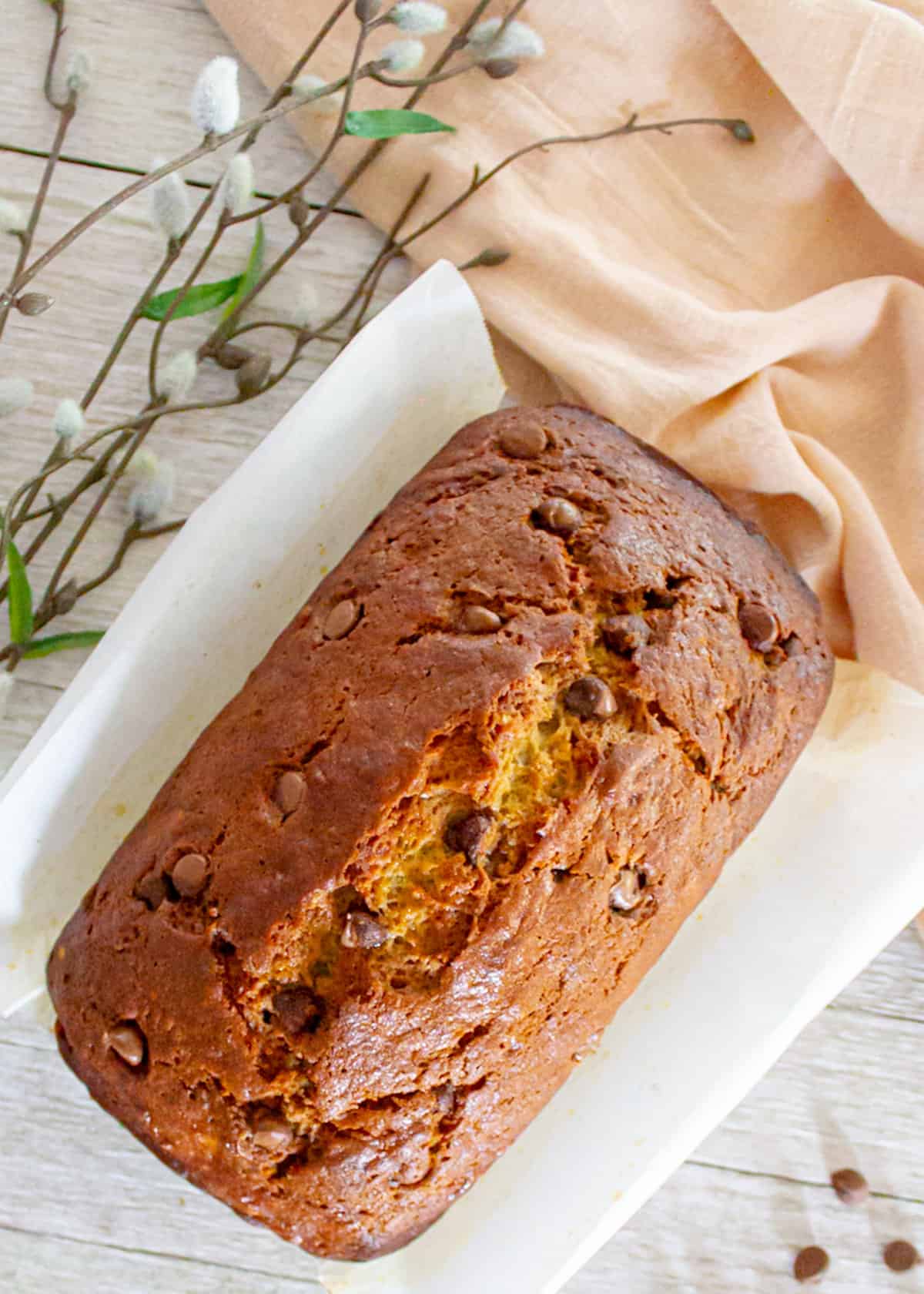 fully baked chocolate chip banana bread loaf