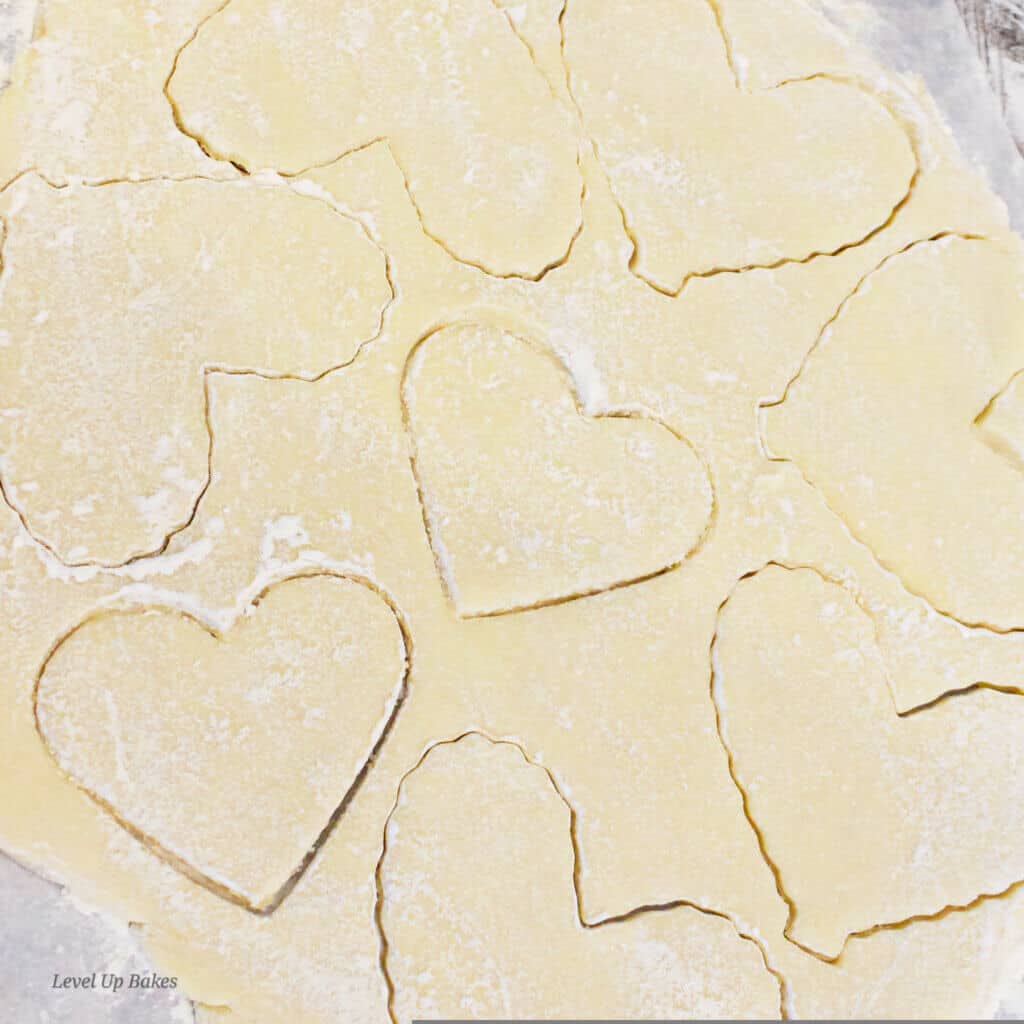 heart shapes cut out of dough