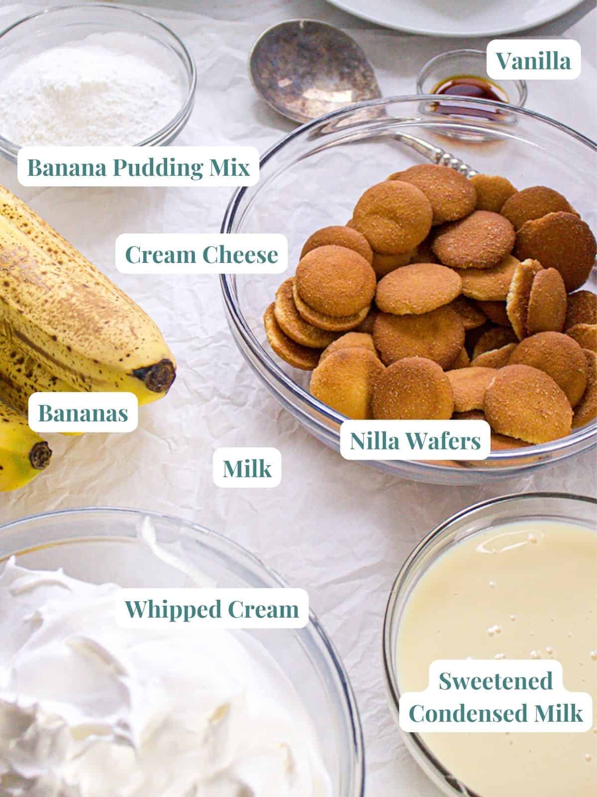 banana pudding ingredients laid out
