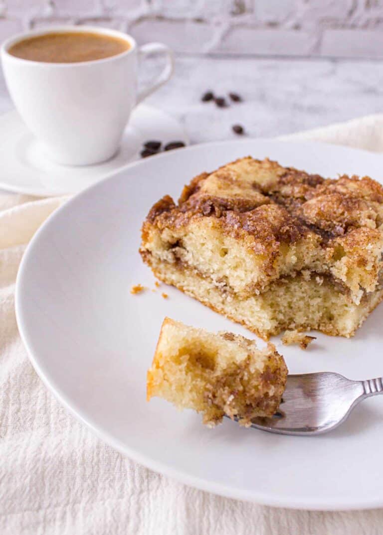 coffee cake with a fork on a plate