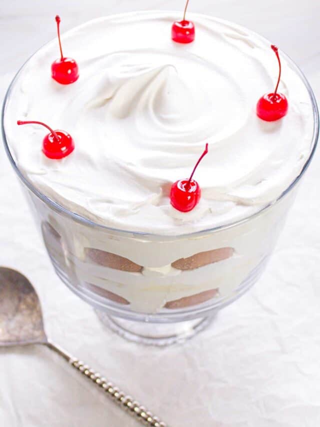 banana nilla pudding trifle garnished with 5 cherries on top