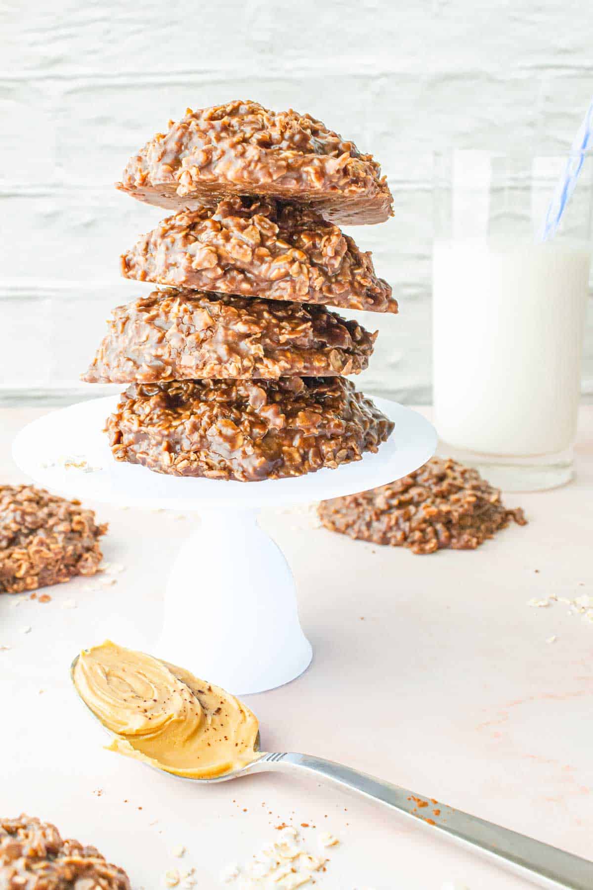 Old Fashioned No Bake Chocolate Oatmeal Cookies with Peanut Butter in a stick of 4 cookies.