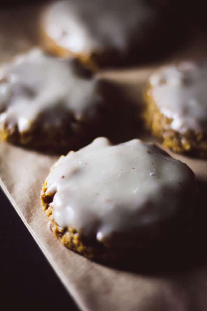 baked and iced pumpkin oatmeal cookies