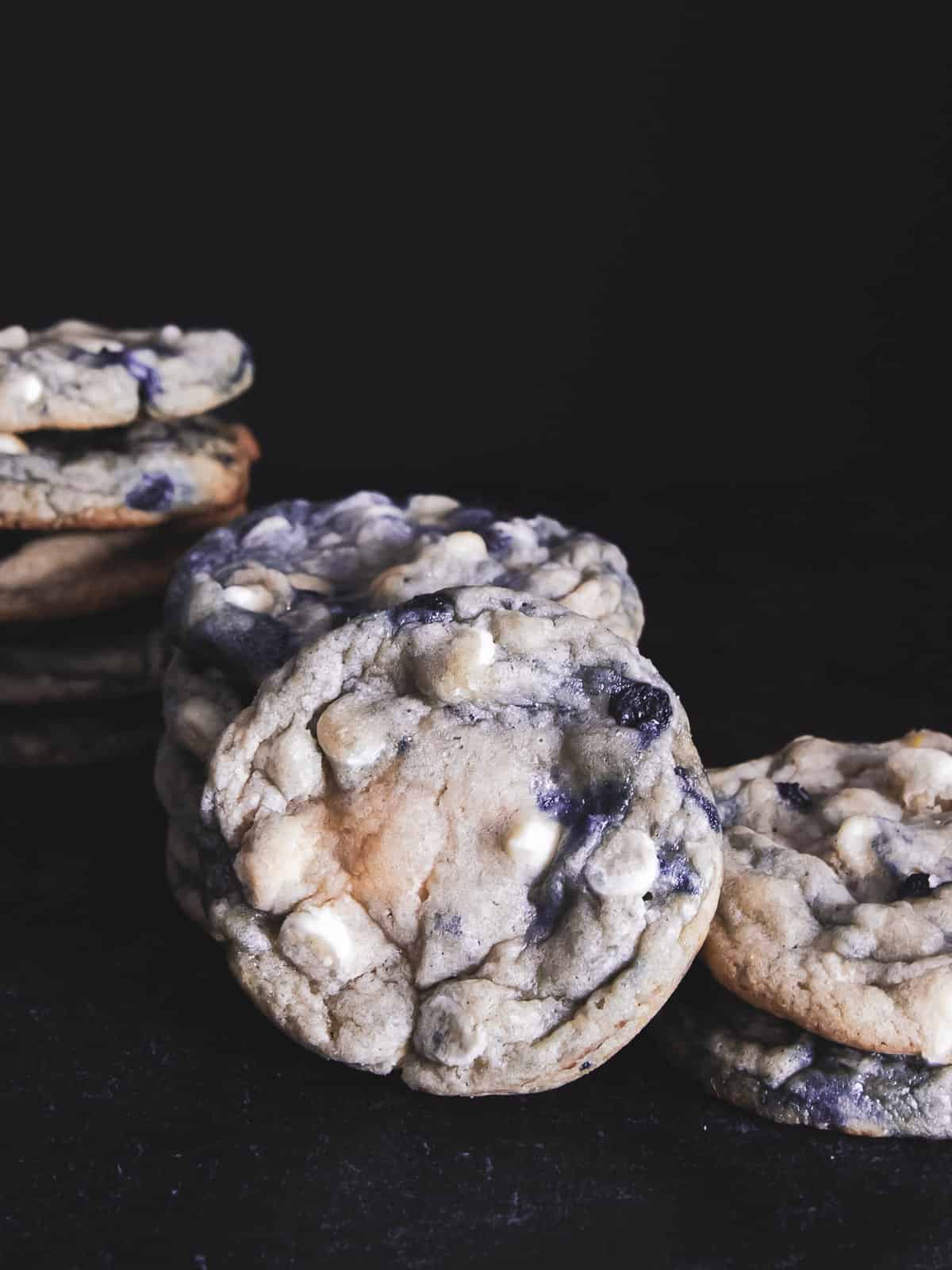 stacks of blueberry white chocolate cookies