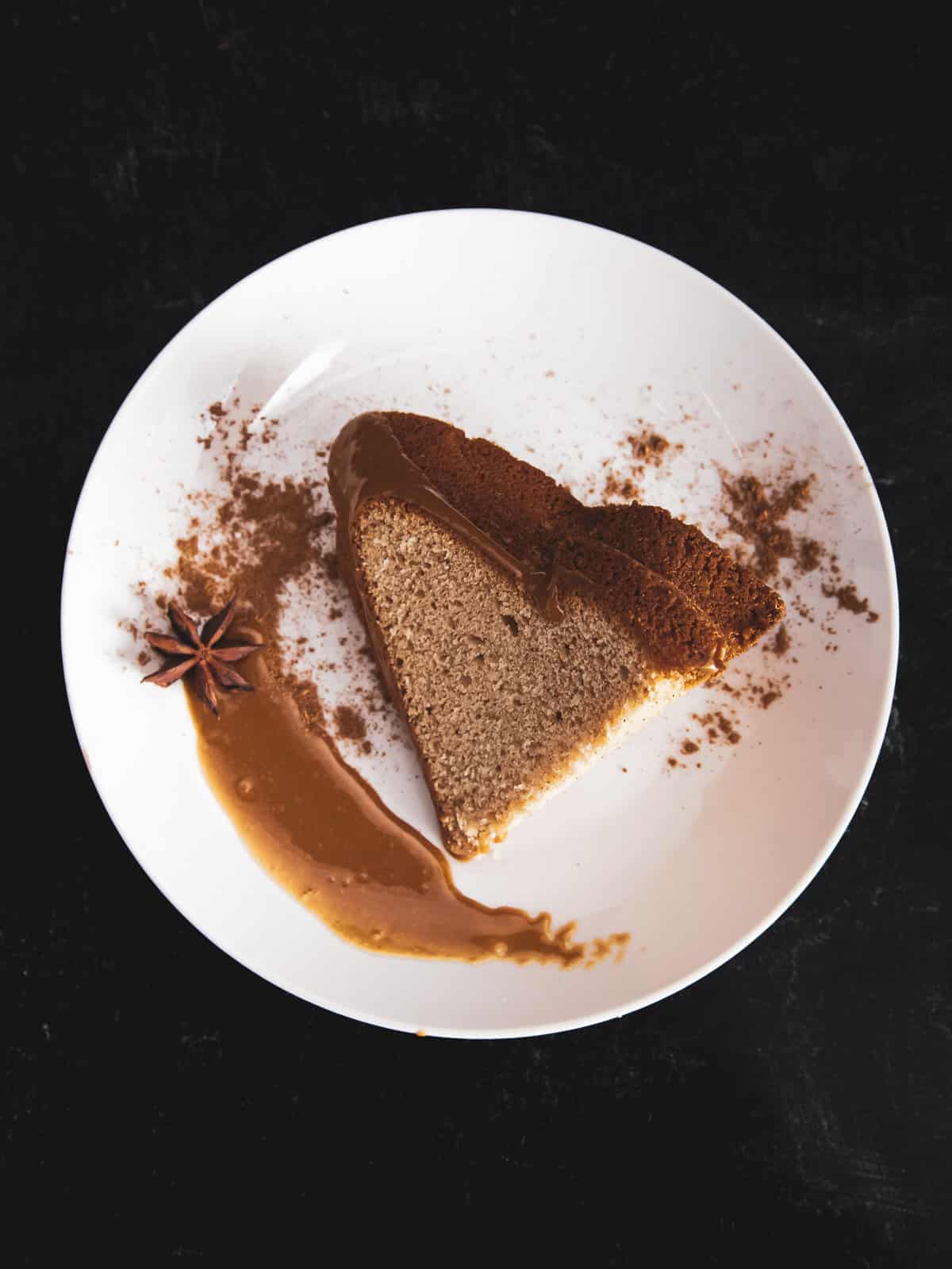slice of chai spice cake on a plate