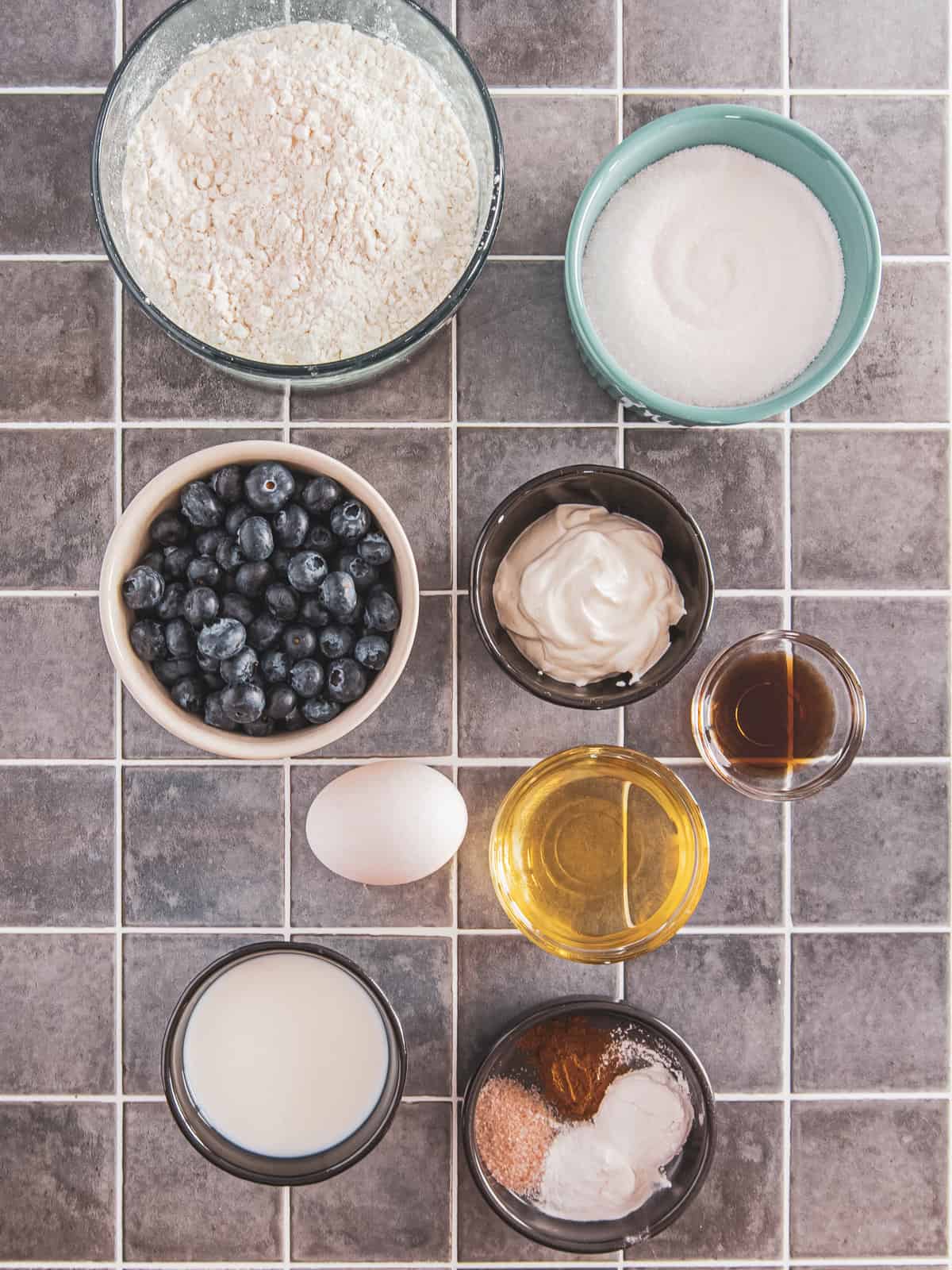 baked blueberry donut ingredients.