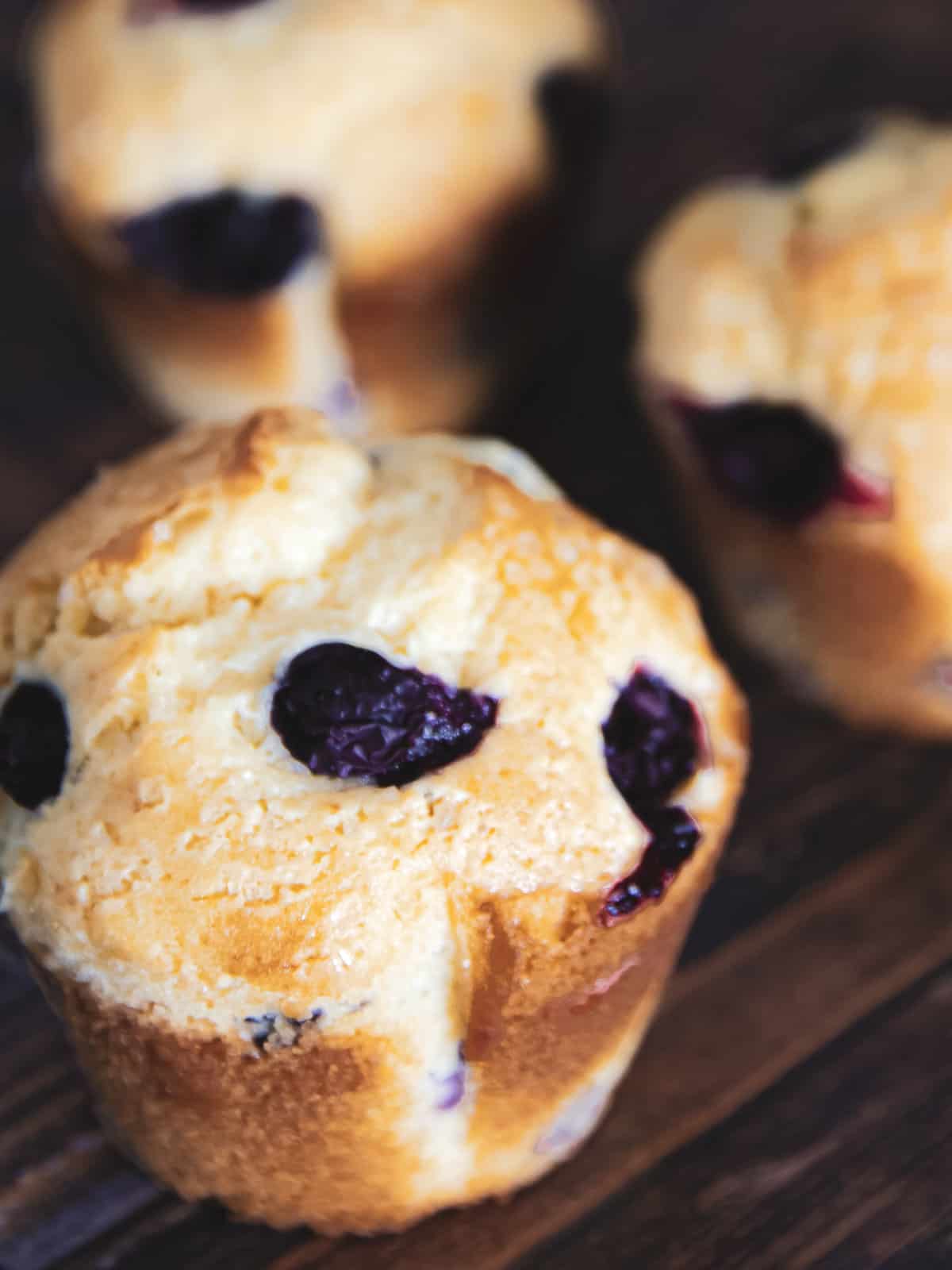 Close up of a sour cream blueberry muffin.