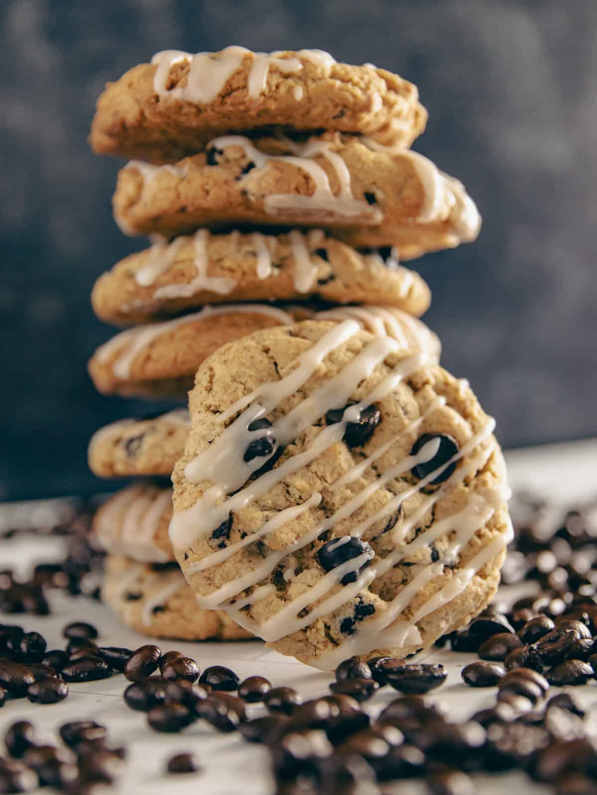 A tall stack of coffee cookies.
