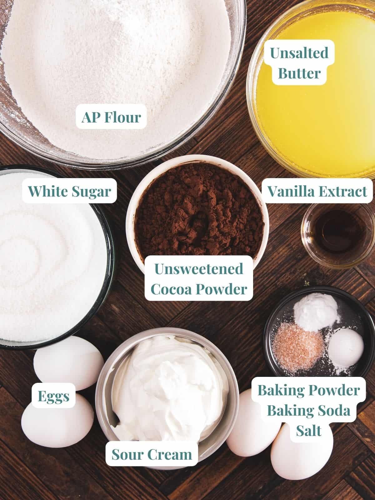 A list of ingredients for an Oreo Bundt Cake.