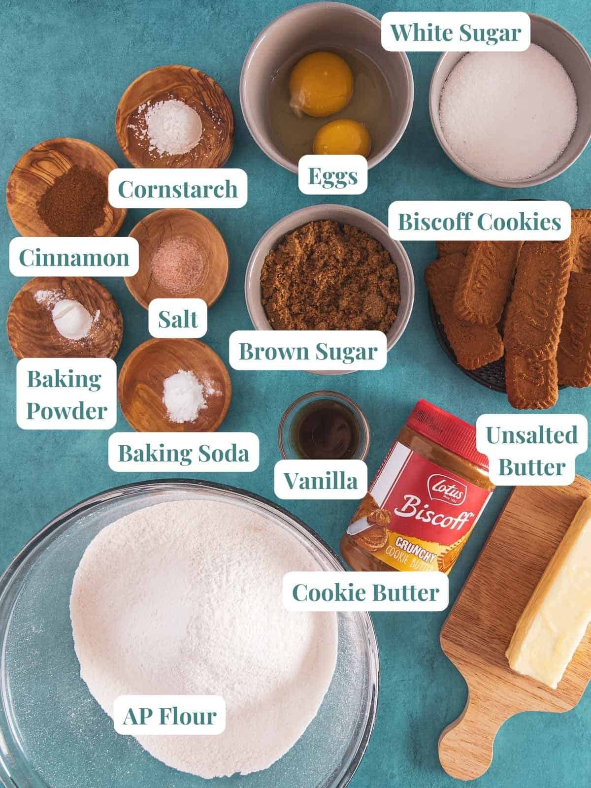 A list of ingredients for cookie butter cookies.