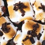 S'mores brownies featuring chocolate chips and marshmallows.