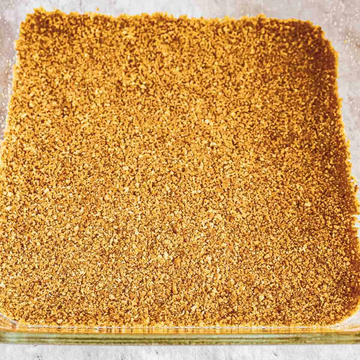 graham cracker crust in a brownie pan.